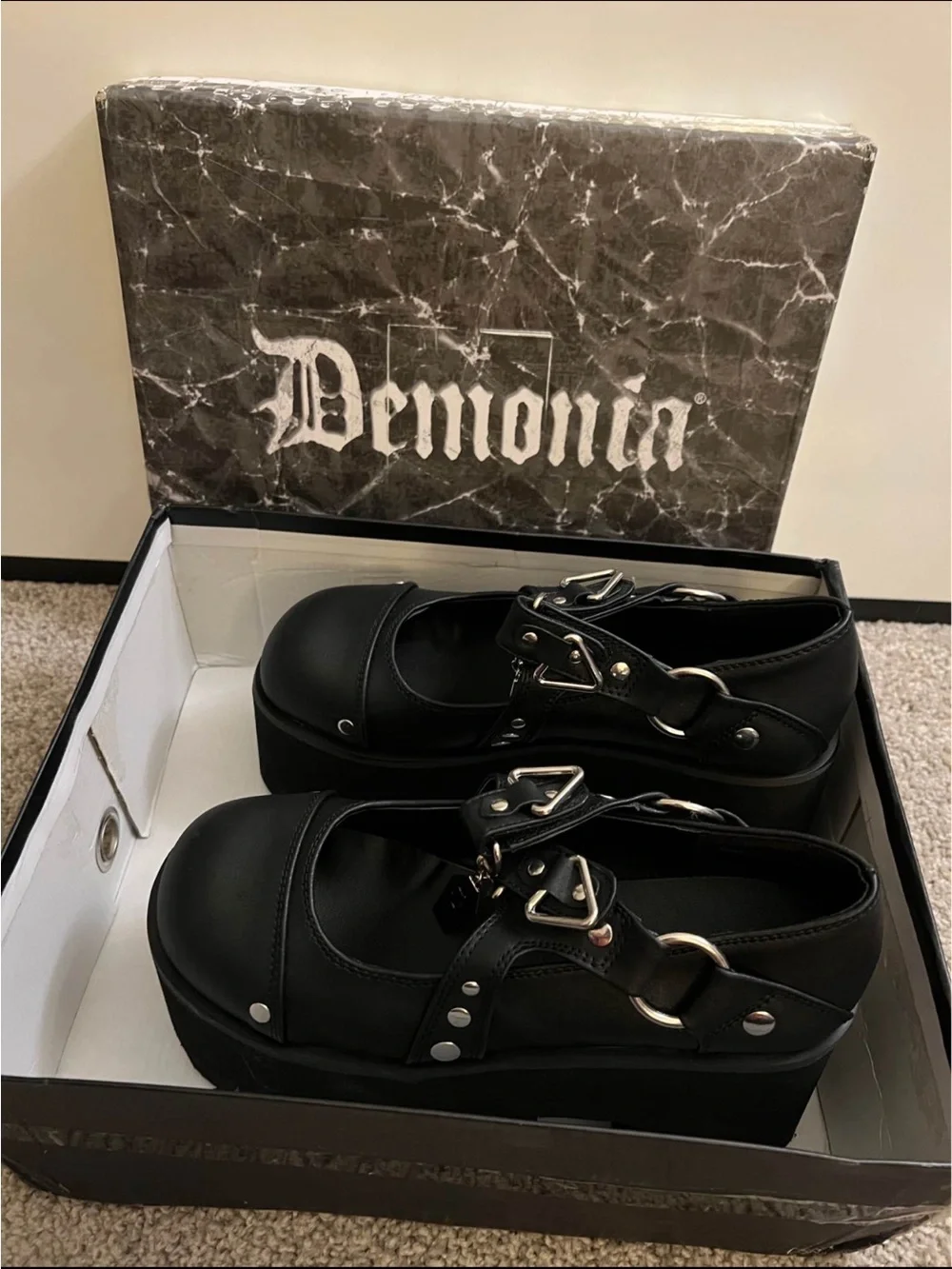 Demonia Black Platform Mary Jane Shoes with Coffin